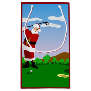 Petit Sac Cadeau Père Noël jouant au golf