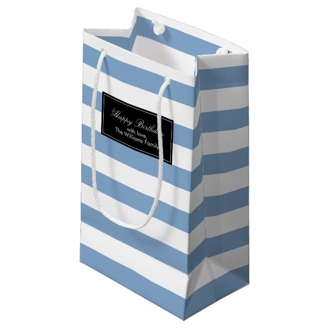 Petit Sac Cadeau Périwinkle Stripes Motif personnalisé (Devant Angle)