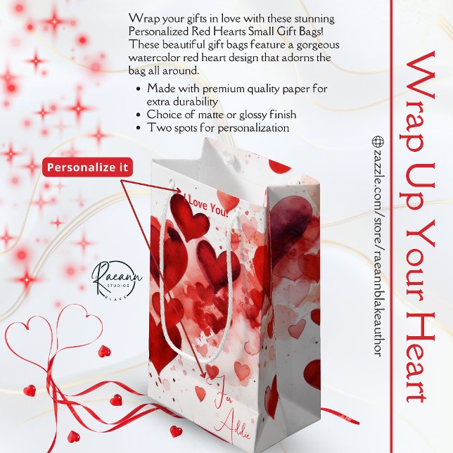 Petit Sac Cadeau Personalized Red Hearts Small Gift Bag (Créateur téléchargé)