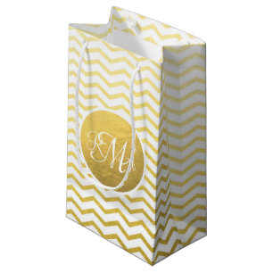 Petit Sac Cadeau Personnalisé Gold et White Chevron