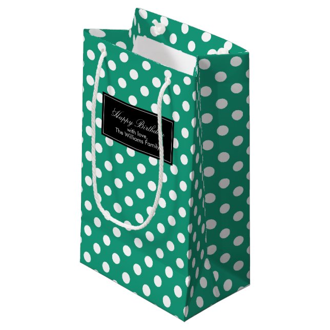 Petit Sac Cadeau Personnalisé Pois Emerald Green (Devant Angle)