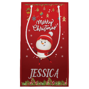 Petit Sac Cadeau Personnalisé Votre Nom, Snowman Joyeux Noël