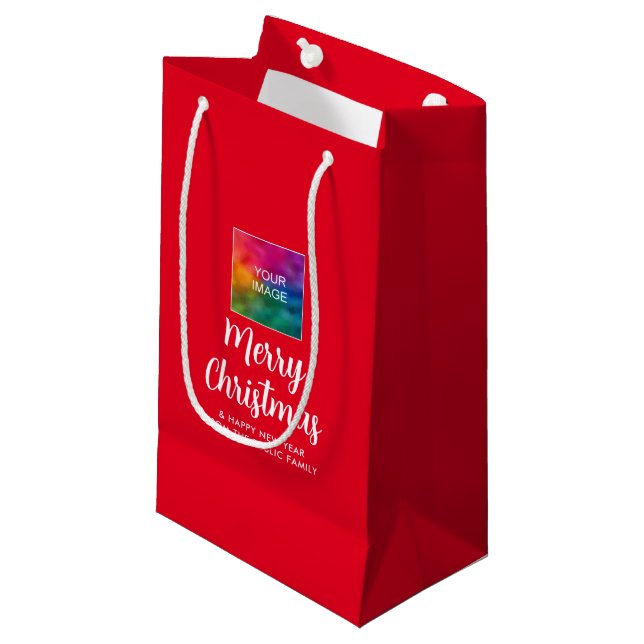 Petit Sac Cadeau Personnaliser Image Société Logo Texte Joyeux Noël (Devant Angle)