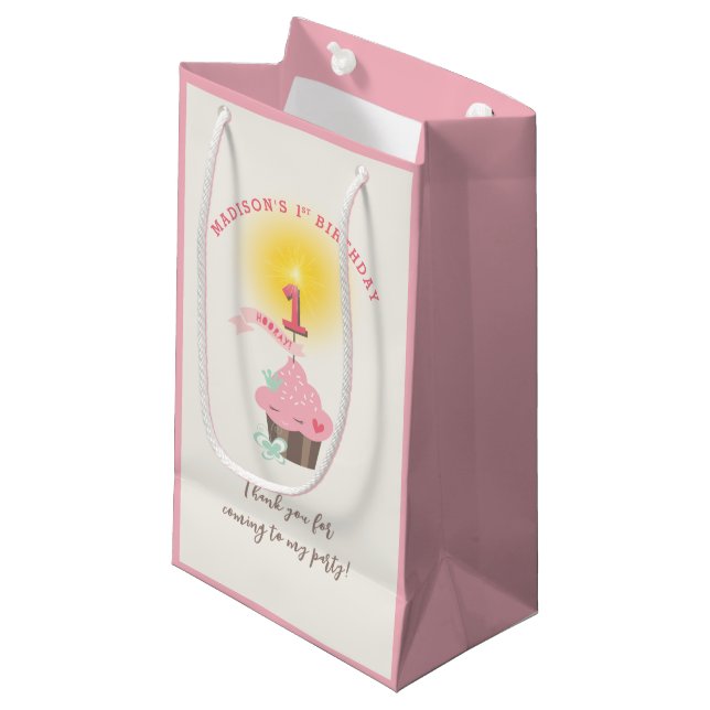 Petit Sac Cadeau Petite Miss Pink Cupcake Fille 1er anniversaire (Devant Angle)