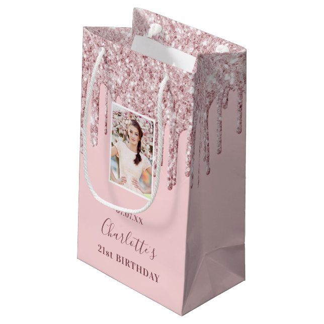 Petit Sac Cadeau Photo personnalisée parties scintillant rose pâle  (Dos Angle)