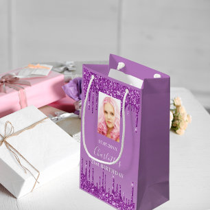 Petit Sac Cadeau Photo violet parties scintillant gouttes photo