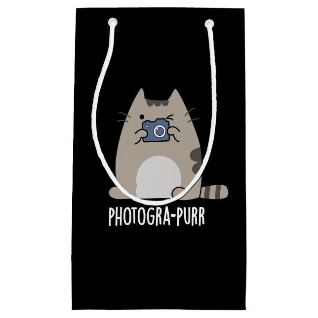 Petit Sac Cadeau Photograh-purr Funny Cat Photographe Pun Dark BG (Devant)