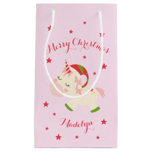 Petit Sac Cadeau Pink Christmas Unicorn Holiday Personnalisé