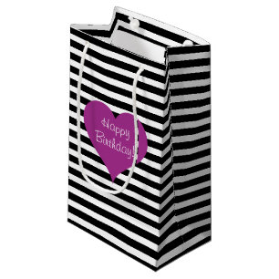 Petit Sac Cadeau Pink Love Heart Black & White Striped Motif