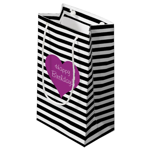 Petit Sac Cadeau Pink Love Heart Black & White Striped Motif (Devant Angle)