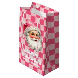 Petit Sac Cadeau Pink Retro Santa Claus Pink Tartan Plaid Noël