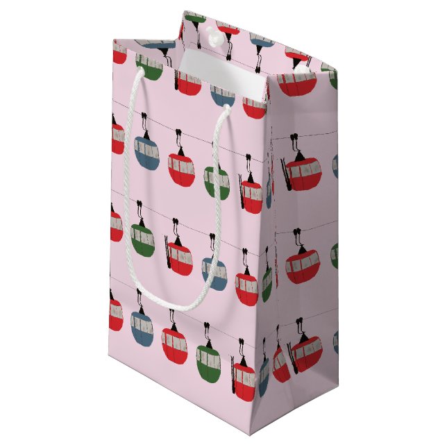 Petit Sac Cadeau Pink Retro Ski Lift Illustration Skier (Devant Angle)
