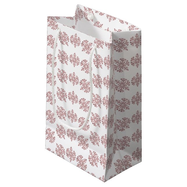 Petit Sac Cadeau Pink Rose Gold Snowflake Winter Sweet 16 (Devant Angle)