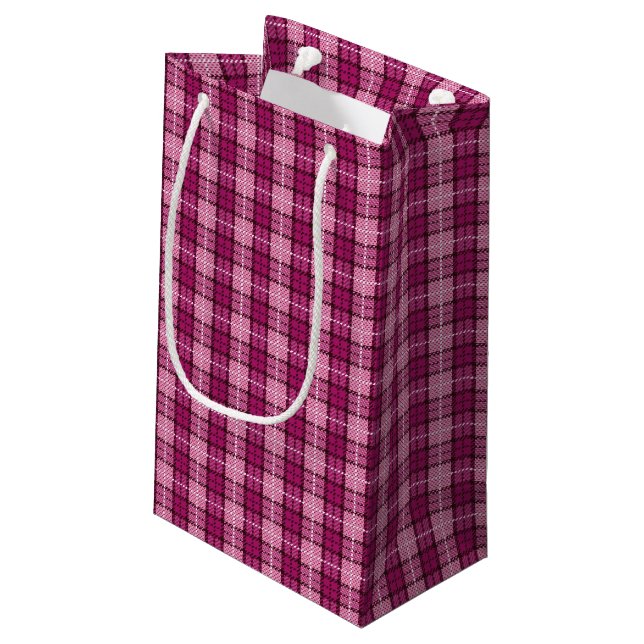 Petit Sac Cadeau Pixel Plaid_Magenta-Black (Dos Angle)