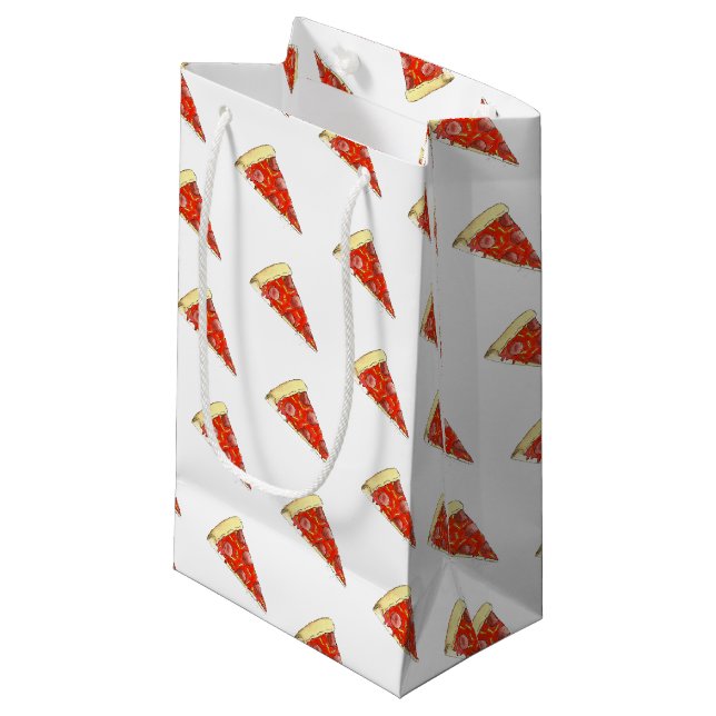 Petit Sac Cadeau Pizza Party Fromage Pepperoni Pie tranche Pizzeria (Devant Angle)