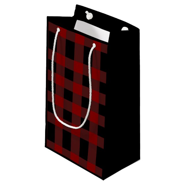 Petit Sac Cadeau Plaid de buffle rouge et noir (Devant Angle)