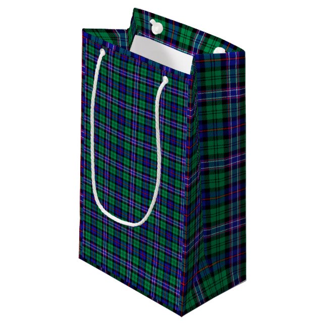 Petit Sac Cadeau Plaid de Noël écossais bleu, vert (Devant Angle)
