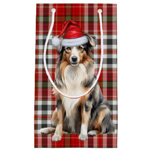 Petit Sac Cadeau Plaid et un chien de Noël berger australien