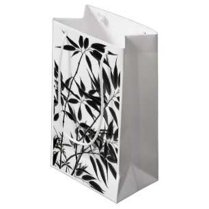 Petit Sac Cadeau Plante en bambou noir et blanc