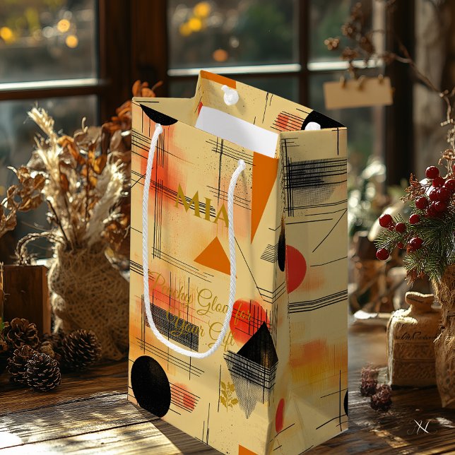 Petit Sac Cadeau Poche & Noir Lumineuse Lumineuse Géométrique Art C (Créateur téléchargé)