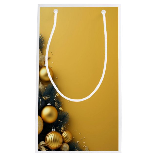 Petit Sac Cadeau Pochette Cadeau "Sapin sur fond Doré" (Devant)