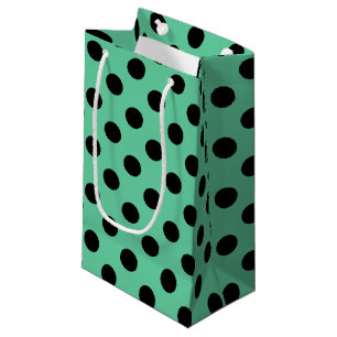 Petit Sac Cadeau Pois noirs sur vert menthe
