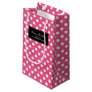 Petit Sac Cadeau Pois roses chauds personnalisés