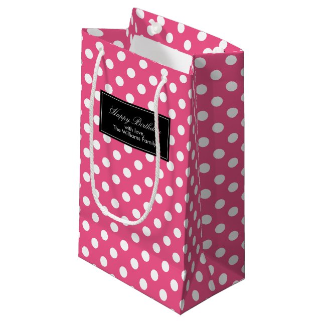 Petit Sac Cadeau Pois roses chauds personnalisés (Devant Angle)