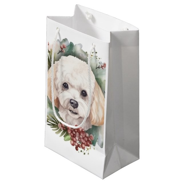 Petit Sac Cadeau Poodle Noël Wreath Festive Pup (Devant Angle)