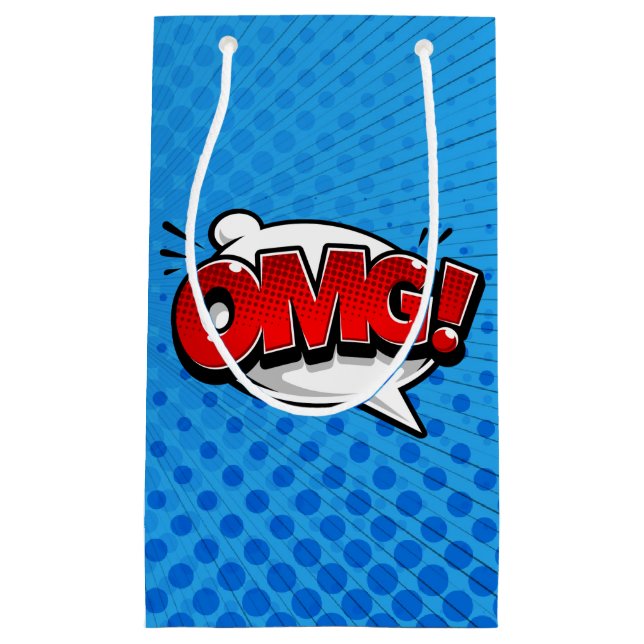 Petit Sac Cadeau Pop Art OMG ! sur bleu (Devant)