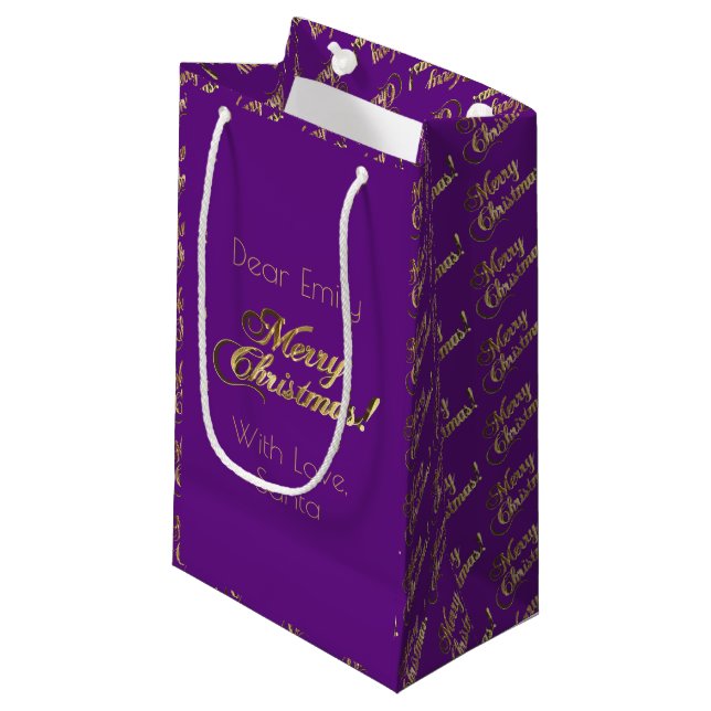 Petit Sac Cadeau Pourpre de feuille d'or de Faux de manuscrit de (Devant Angle)