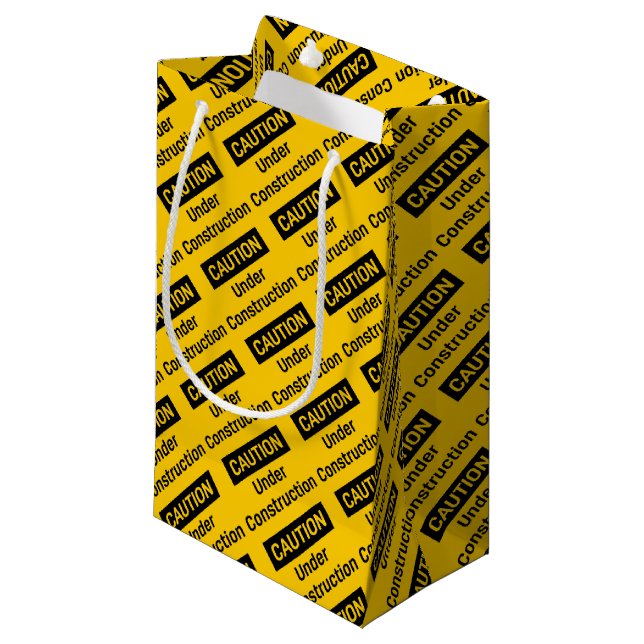 Petit Sac Cadeau PRÉCAUTION en construction (Devant Angle)