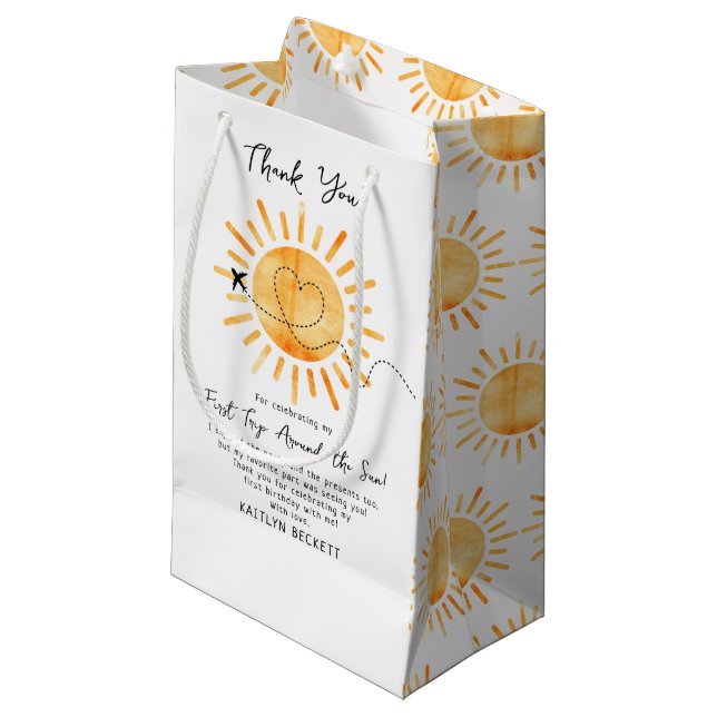 Petit Sac Cadeau Premier Voyage Autour Du Soleil 1Er Anniversaire (Devant Angle)