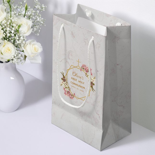 Petit Sac Cadeau Première Communion Florale Orchidées Marbre (Créateur téléchargé)