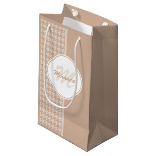 Petit Sac Cadeau Preppy Beige et Tan Houndstooth Monogramme et nom