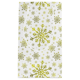 Petit Sac Cadeau Pretty Gold Noël Snowflakes sur Winter White