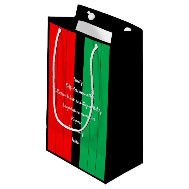 Petit Sac Cadeau Principes de Kwanzaa Motif des rayures rouge noir  (Devant Angle)