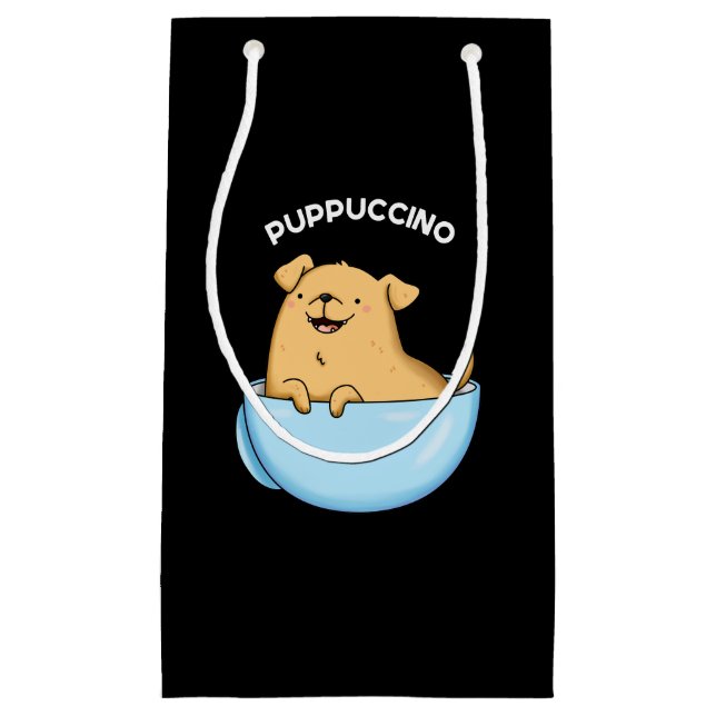 Petit Sac Cadeau Pup-puccino Funny Cappuccino Pun Dark BG (Devant)