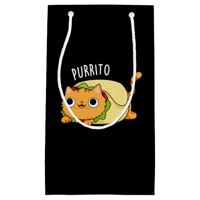 Petit Sac Cadeau Purrito Funny Chat Burrito Pun Dark BG (Devant)