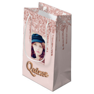 Petit Sac Cadeau Quinceanera rose or blush parties scintillant phot
