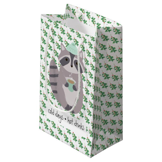 Petit Sac Cadeau Racoon With A Hot Drink (Devant Angle)