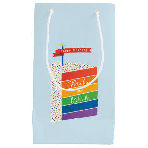 Petit Sac Cadeau Rainbow Cake Joyeux anniversaire Faire un voeu