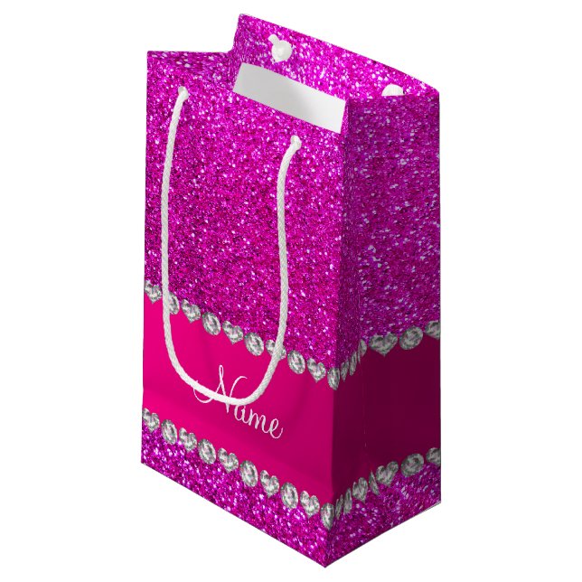 Petit Sac Cadeau Rayure rose au néon nommée faite sur commande de (Devant Angle)