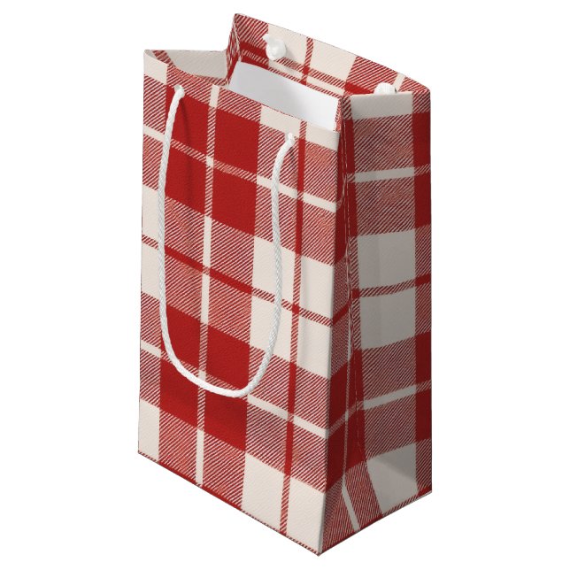 Petit Sac Cadeau Red Candy Cane Christmas Plaid (Devant Angle)