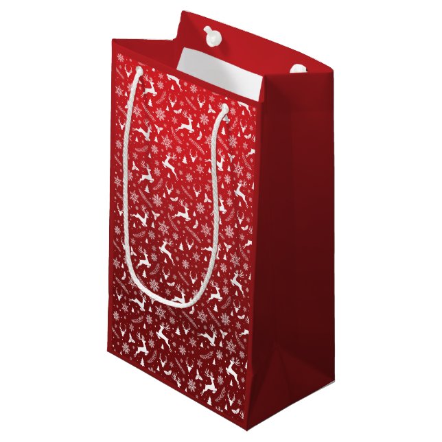 Petit Sac Cadeau Red Reindeer Motif Joyeux Noël Snowflakes (Devant Angle)