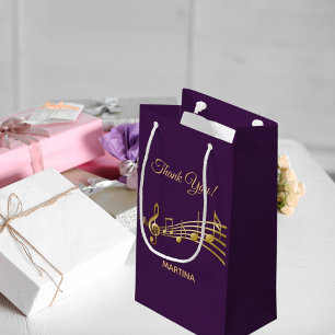 Petit Sac Cadeau Remerciement notes de musique violet or nom