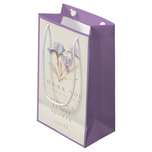 Petit Sac Cadeau Remerciement pour Baby Shower Iris Aquarelle (Devant Angle)
