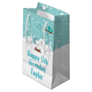 Petit Sac Cadeau Renards de l'Arctique Bleu d'hiver Joyeux cadeau d