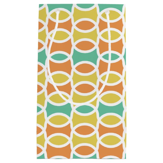 Petit Sac Cadeau Rétro 1960s Cercles Ovals Orange Or Turquoise (Devant)