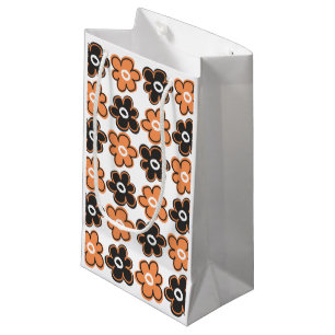 Petit Sac Cadeau Rétro motif de fleurs orange et noir
